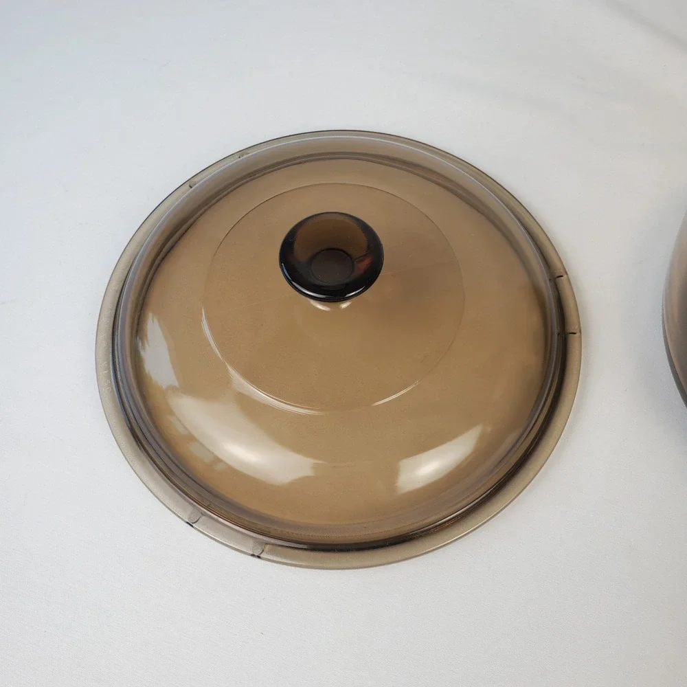Vintage Corning Vision Ware 1.5 L Amber Glass Pot Sauce Pan With Lid Made In USA